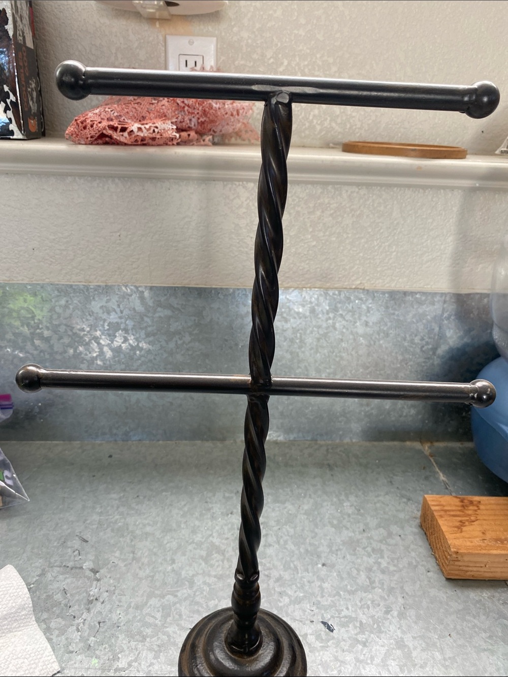 Two-Tier Twisted Metal Jewelry Stand in Dark Bronze